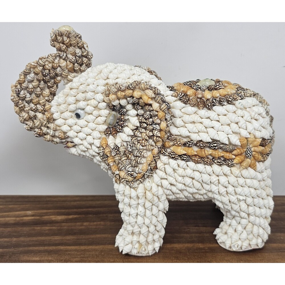 Sea Shell Encrusted Elephant Figurine Shell Covered Hand Made Statue Philippines